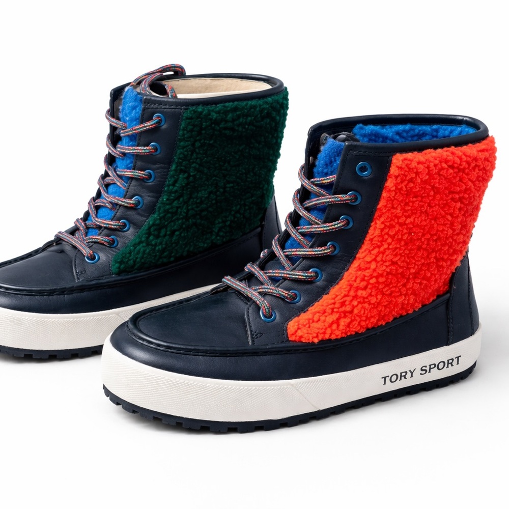 NWOT / Tory Sport Navy & Red Shearling Boots /Women’s US 7
